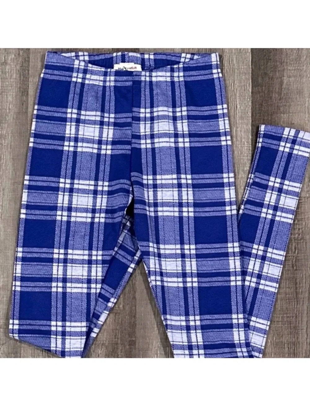 💞 New Little Girls Size Small Blue & Gray Plaid Skinny Leggings